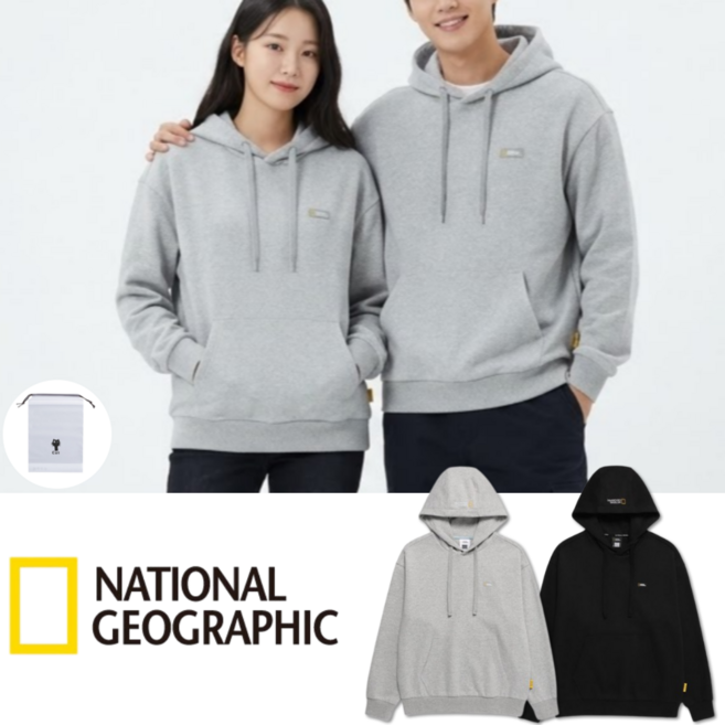(매장정품) 내셔널지오그래픽 후드티 긴팔티 남녀공용 긴팔 티셔츠 + Buyways 파우치