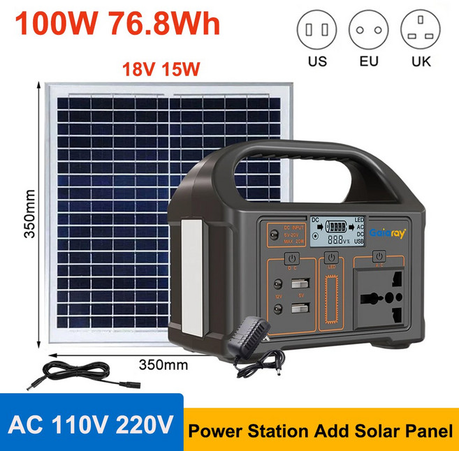 가이아레이 500W 300W 100W 휴대용 발전소 태양광 발전기 460Wh 리튬인산철 배터리 110V 220V 에너지 발전소 캠핑 RV용, US, 110V용, 100W Add Solar Panel
