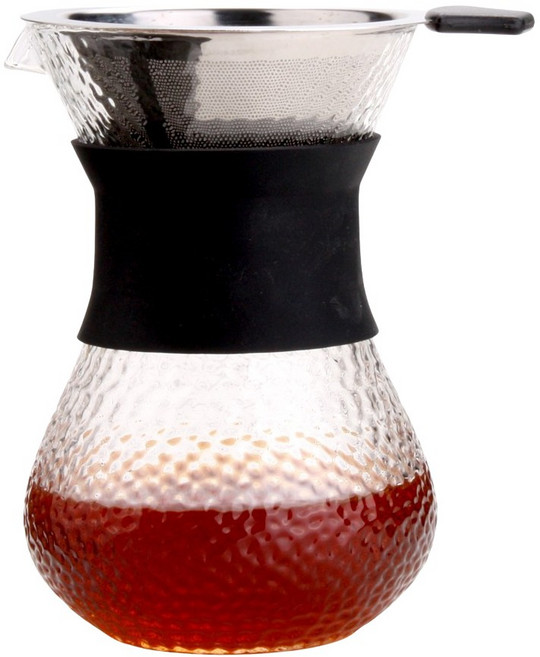 올인원 핸드드립 세트 400ml 이중스텐 드리퍼 글라스 커피서버 거름망 티팟 티포트, 단일, 1개, 600ml