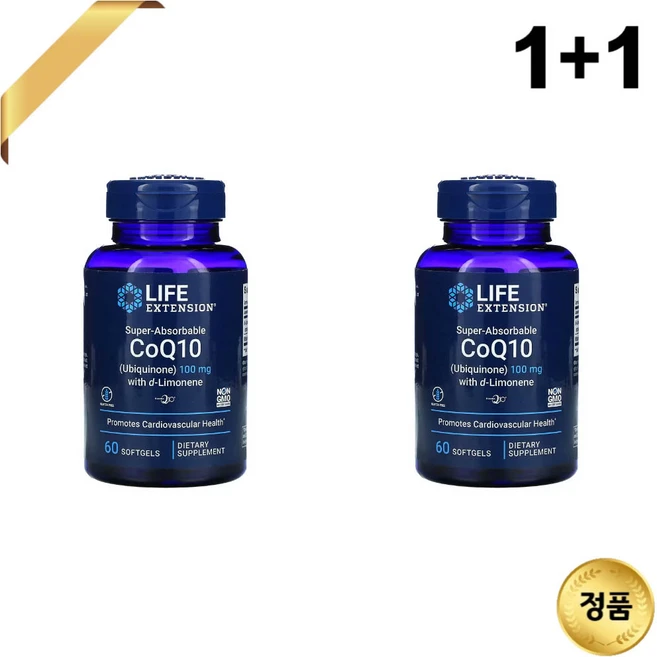 1+1 라이프익스텐션 유비퀴놀 코큐텐 100mg 60 소프트젤 코엔자임큐텐 COQ10, 60정, 2개 - 쿠팡