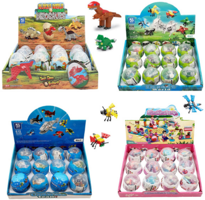 캡슐블럭 레고 호환 블록 뽑기 장난감 6in1 합체 공룡 곤충 동물 해양생물, 파티, 6개