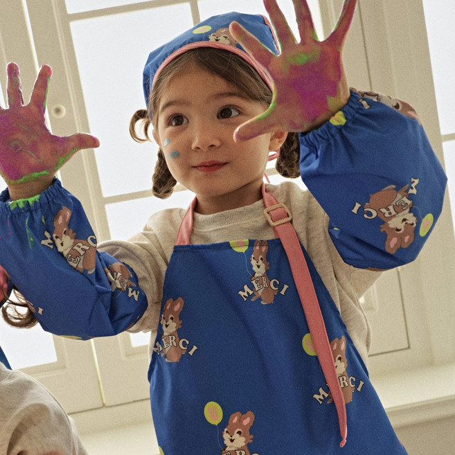 오우아스튜디오 유아 아동용 방수 앞치마 두건 팔토시 3종 세트 남여공용