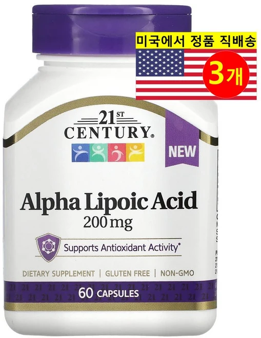 21세기 Alpha Lipoic Acid 알파리포 산 알파 리포산 200 mg60캡슐3통, 3개, 60정 - 쿠팡