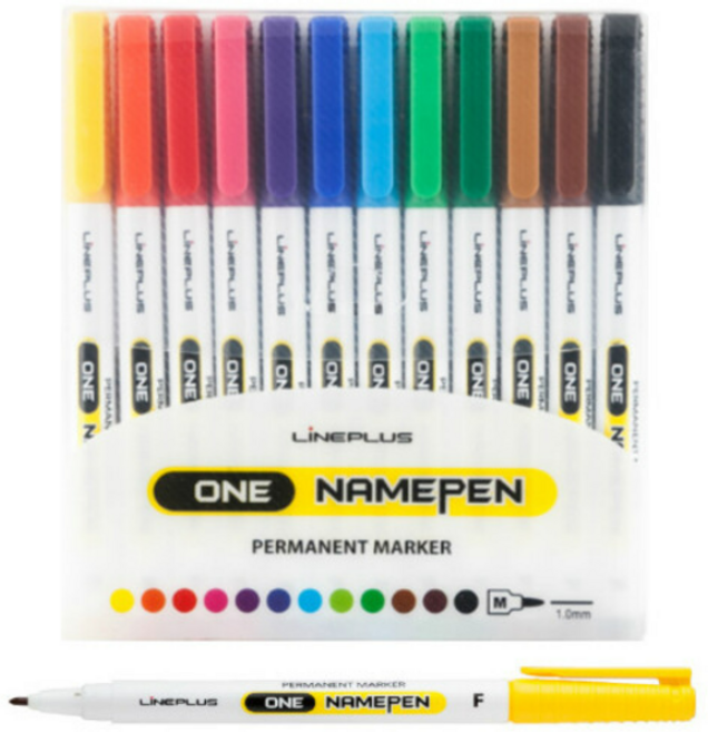 라인프러스 원 네임펜 12색 세트 유성마카 M 1.0mm, 혼합, 9개