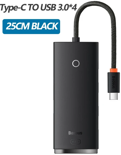 Baseus USB 허브 어댑터 MacBook Pro Air Huawei Mate 30 도킹 스테이션 용 유형 분배기 4 in 1, 02 Type-c HUB 25CMBlack