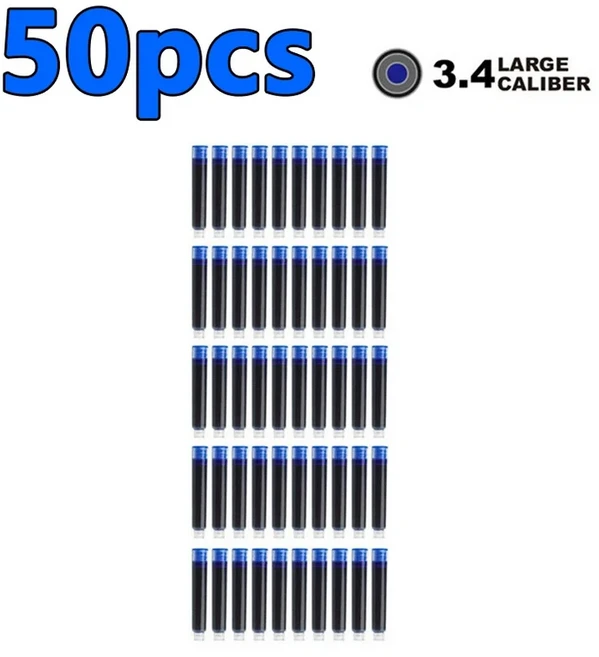 50/100개 만년필 잉크 카트리지 블랙 블루 레드 컬러 세트 2.6/3.4mm 리필 잉크 카트리지 보어 직경, 09 3.4mm 50pcs blue