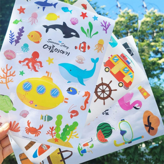 뚝딱 여름 투명 스티커 여름 바다 만들기 교구 재료, 04 혼합, 1개