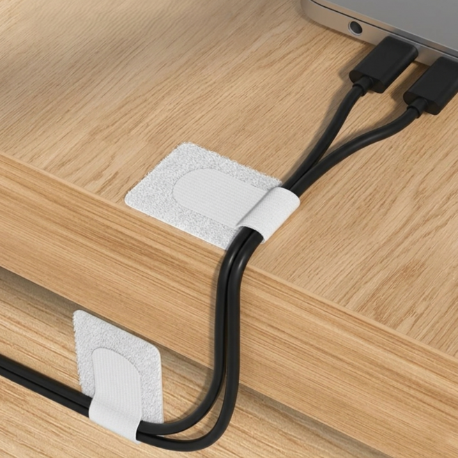 BLUNIZ 선정리용 3M 접착식 벨크로 케이블 타이 30P, 화이트, 1세트