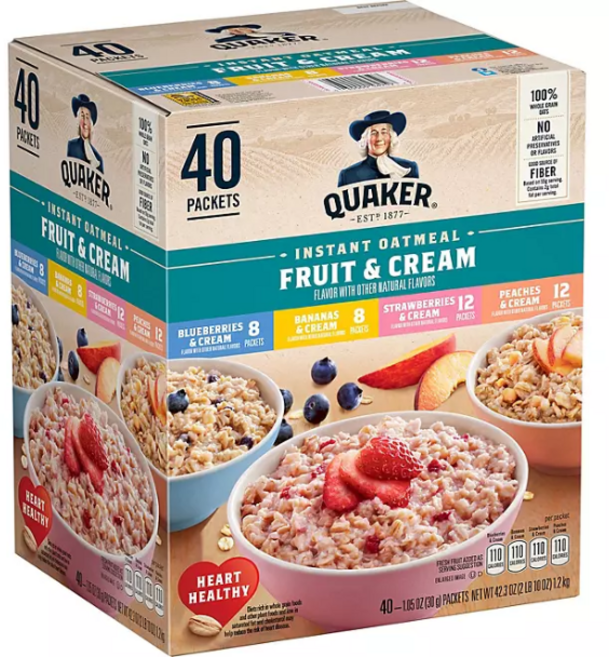 [미국직구] 퀘이커 인스턴트 오트밀 과일 및 크림 버라이어티 팩 (40개), 40개, 30g