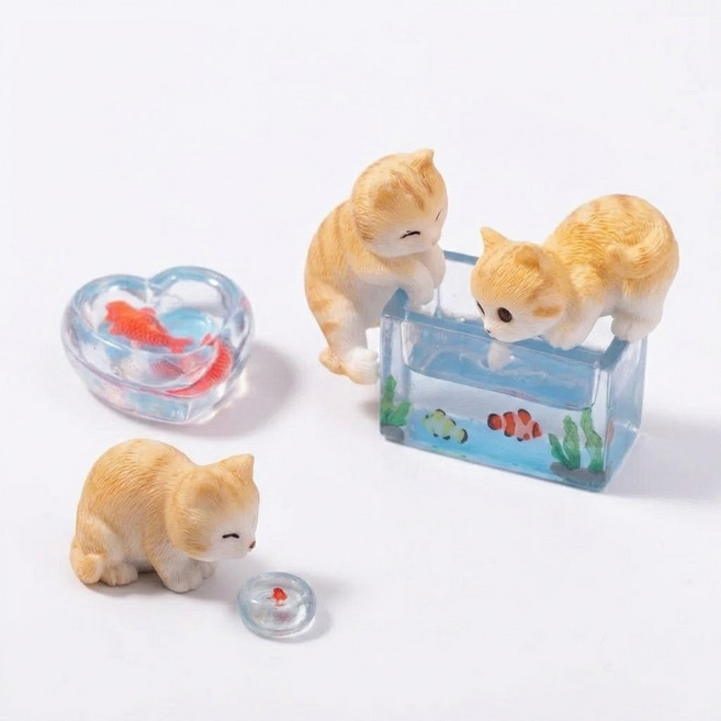 고양이 어항 미니어처 테라리움 화분 장식 6종, 1세트