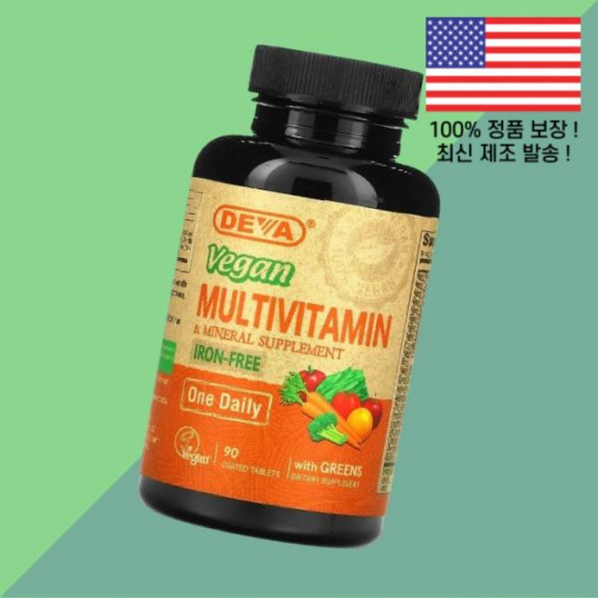 데바 채소가 베지테리안 종합비타민 멀티비타민 미네랄 무철분 아이언 철 90정 코팅정 Deva Vegan Multivitamin Mineral Supplement Greens I, 1