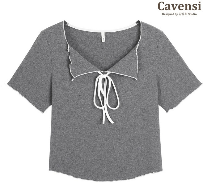 Cavensi 蝴蝶結綁帶 V領短袖上衣