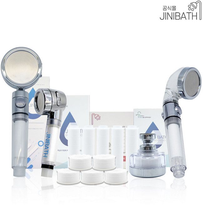 지니바스 필터샤워기헤드세트 모음 욕실용 주방용 싱크대 세면대필터헤드 핸디형헤드 워터탭 수압상승 염소제거 리필용필터, 1개, 위너 일반 필터샤워기헤드 + 리필필터 10개