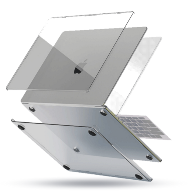 맥북 에어 올인원 보호 케이스 (투명 케이스 + 액정보호필름 + 키보드 스킨) - 맥북 에어 13.6 / 15.3 프로 14 / 16 M2 M3 M4 세트 초슬림 노트북 보호 커버, 1세트