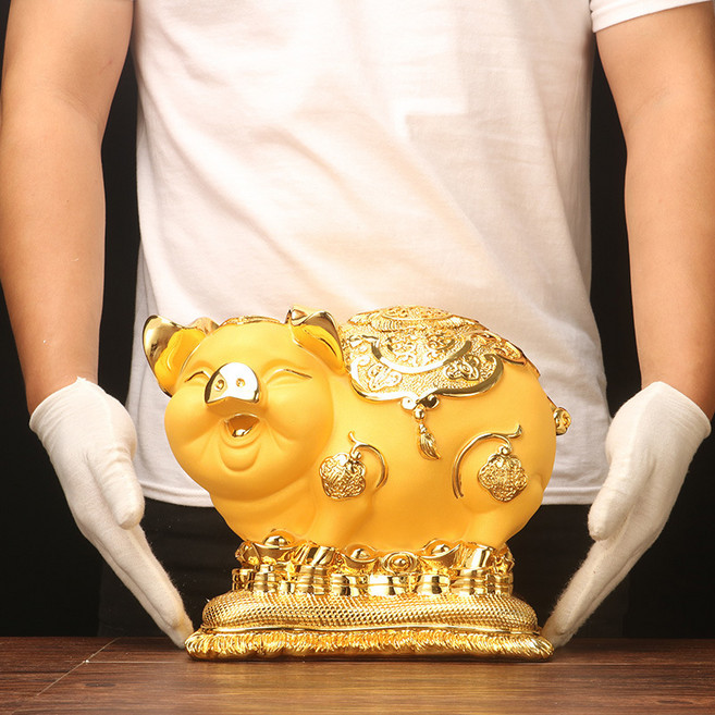 金豬存錢罐擺件樹脂豬年, 沙金可存可取3787