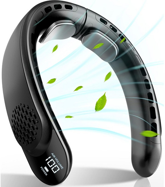 SmartGo 무선 휴대용 넥밴드 선풍기 저소음 목걸이 선풍기 아이스 냉각 3단 에어컨선풍기, 블랙, S8