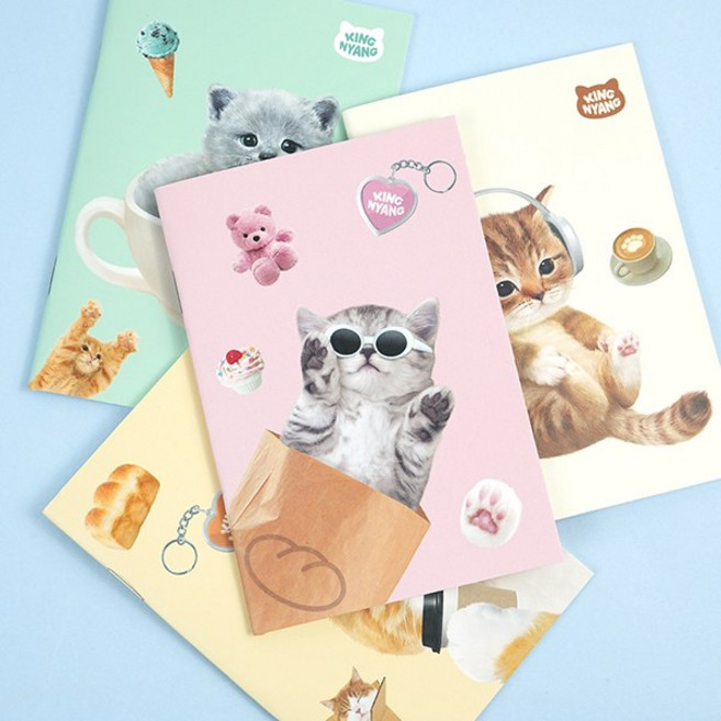 핑크풋 킹냥 고양이 줄있는 유선 핸디수첩 미니노트, 단품, 단품