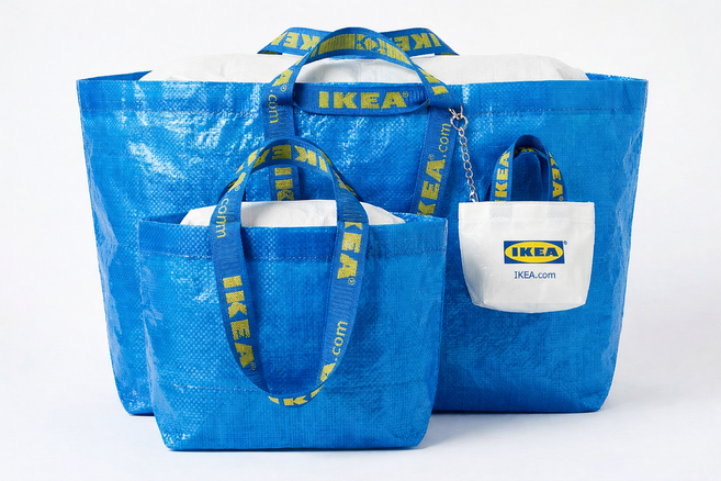 세라 이케아 가방 3종 올인원 세트 (대형 L + 소형 S + 미니 파우치 화이트+품질보증서) 캠핑 빨래 장바구니 방수 분리수거함 이사가방 장바구니, 1세트, L사이즈+S사이즈+키링