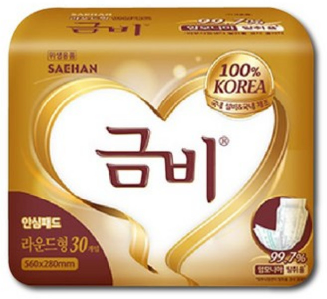 금비 남녀공용 골드 라운드형 성인 속기저귀, 30개입, 32개