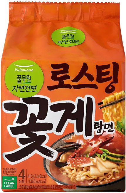 풀무원자연건면 로스팅 꽃게탕면 103g, 4개