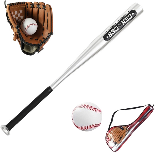 수납백 포함 가정용 알루미늄 야구배트 4종 풀세트 25-30인치 초경량 연습용, 1세트, 은색