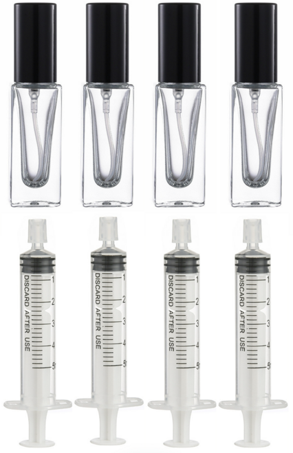 10위 - 리빙패션 휴대용 미니 향수 공병 5ml + 소분 주사기, 4개, 검정 투명