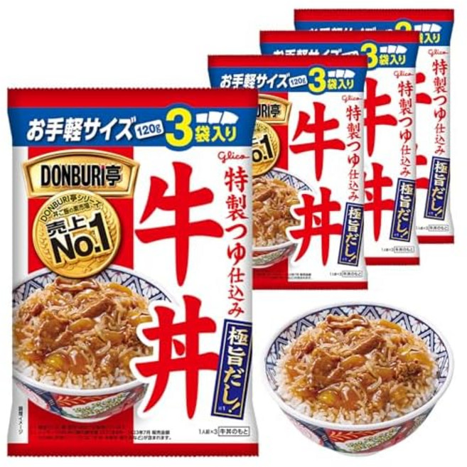 DONBRI 테이규동 3끼 팩×4개 상온저장 레토르트 에자키구리코, 120g