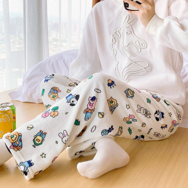 바바 따뜻하고 포근한 극세사 파자마 수면 잠옷 바지