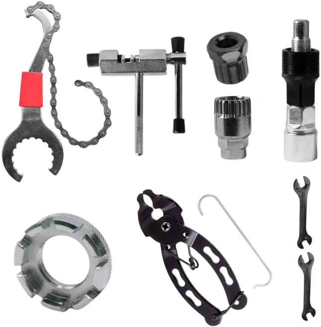 자전거 스프라켓 크랭크 교체 분리 공구 수리 도구 9종 세트, 1세트