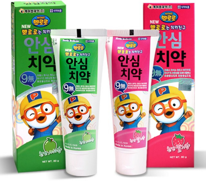 케이엠제약 뽀로로는 치카친구 안심치약 3~5세 사과향 + 딸기향, 1세트, 160g