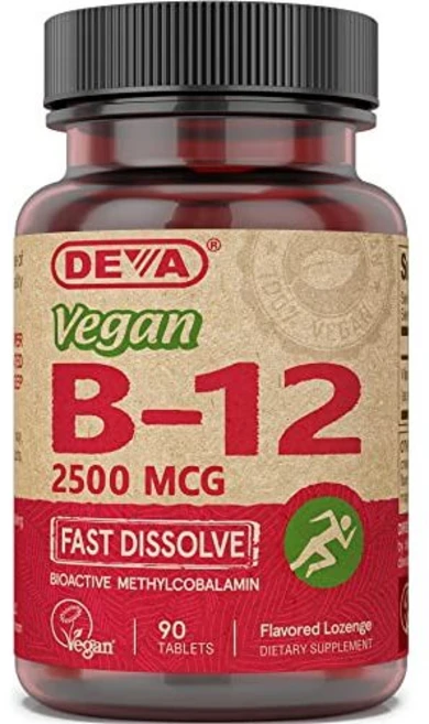 DEVA 뉴트리션 비건 설하 속용 B-12 정제 2500 DEVA Nutrition Vegan Sublingual Fast Dissolve B-12 Tablets 2500 m, 1개, 90정 - 쿠팡