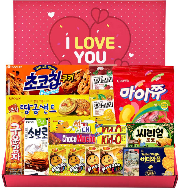 발렌타인데이 과자 선물 세트 17종 포장 박스 간식 화이트데이 어린이 초등, 1개