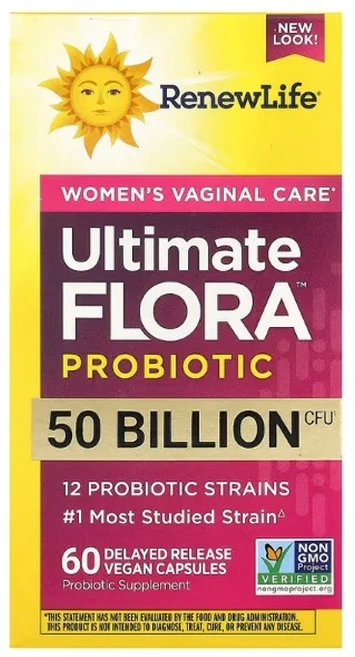 리뉴라이프 Ultimate Flora 프로바이오틱 여성 버지널 케어 500억 CFU 지연 방출 베지 캡슐 60정 1개, 50 0억, 60 개 - 쿠팡