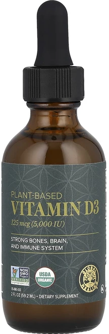 Global Healing 식물성 비타민D3 125mcg(5000IU) 59.2ml(2fl oz), GlobalHealing식물성비타민D3125mcg500, 1개 - 쿠팡