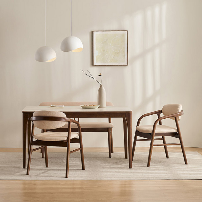 삼익가구 더우디 포세린 통세라믹 원목 식탁 1400/1600/1800 풀세트, 월넛(그레이), 4인용 1400 세트(벤치1+의자2)