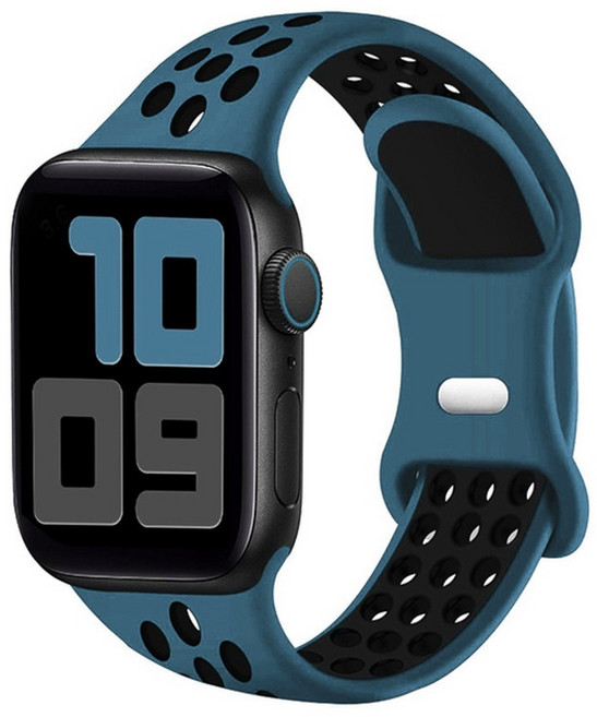 七彩硅膠運動錶帶 適用 Apple Watch 防水透氣錶帶, 青羽配黑-穿扣耐可,（S11/S10）42/41/40/38, 1個