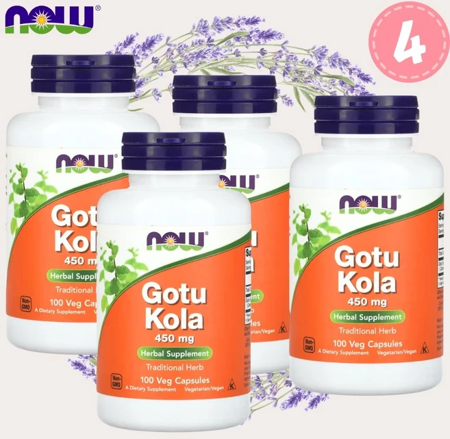 나우 고투콜라 병풀 추출물 450mg 100캡슐 Gotu Kola 4개, 4팩, 100정 - 쿠팡
