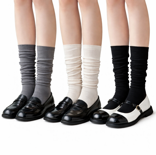 여성 데일리 시스루 골지 니삭스 3종 세트