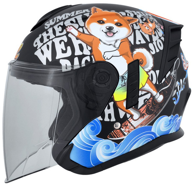 M2R FR-2 紀念版 柴犬 3/4 安全帽 內藏墨鏡 加長鏡片, 消光黑,2XL, 1個