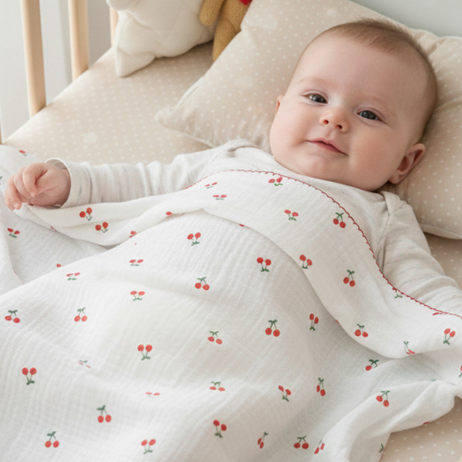 유아 이불 신생아 아기 순면 여름 신생아 이중 거즈 블랭킷, 체리