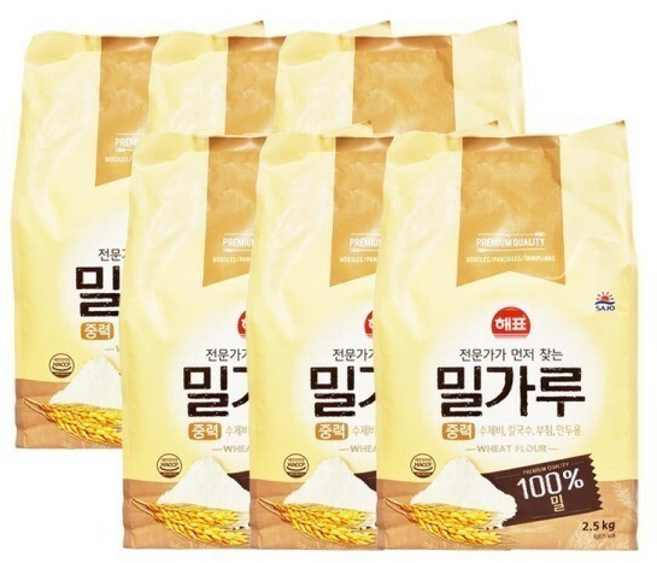 사조해표 중력 밀가루, 6개, 2.5kg