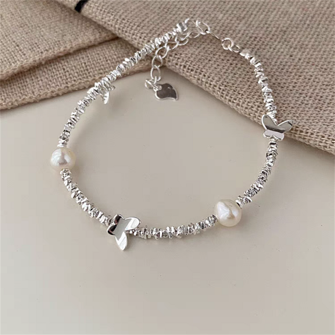 besteffie 여성 사계절 진주 메탈 비즈 팔찌 하트 펜던트 우아한 스타일 실버 팔찌 K85