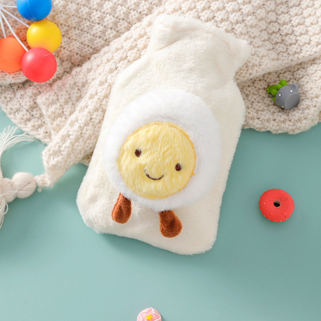 케이비지리테일 포근이 유단포 귀여운 치즈 모양 미니 물주머니 극세사커버, 1개, 흰색 계란 500ml