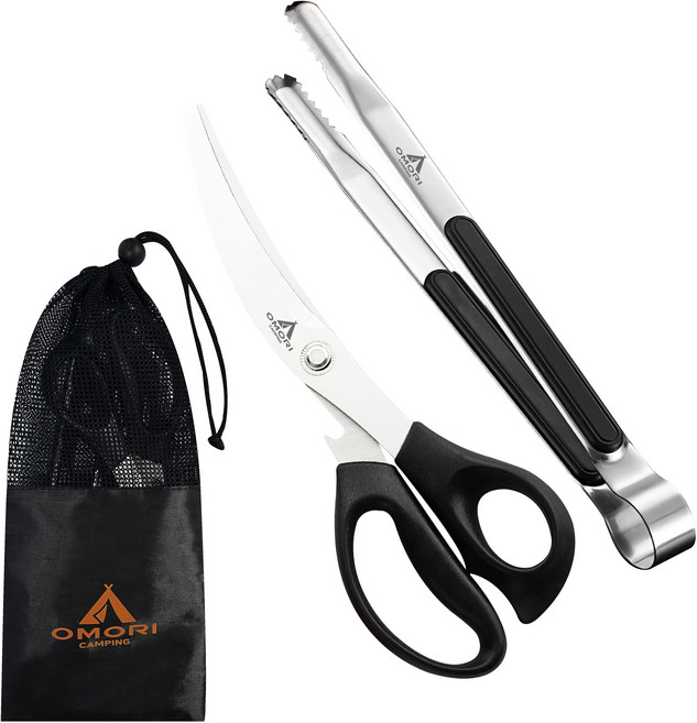 오모리 블랙 캠핑 가위 집게 세트 (메쉬포켓증정)OM785, 혼합색상