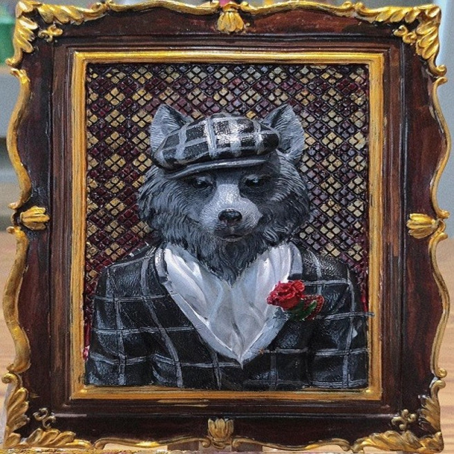 집콕취미상품 피포팝업페인팅 3D입체 부조화 DIY조소품 석고판그림색칠 D5 검은신사 늑대 size 18X23cm, 1개