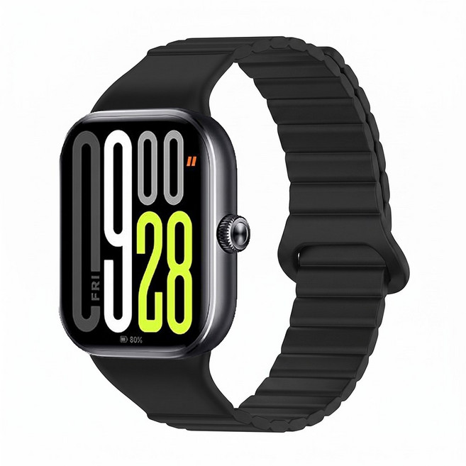 SKENOS 샤오미 스마트밴드9 8프로 / 레드미워치 6 5 호환 자석 스트랩 스포츠 엠보싱 실리콘 교체 밴드, 블랙(블랙), 1개