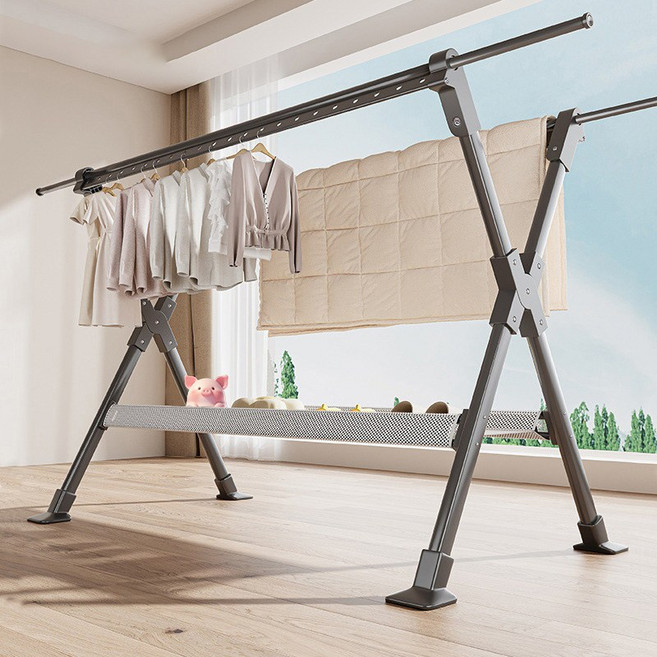 견고한 타입의 조절 가능 스테인리스강 빨래 건조대 이불 건조대, Black
