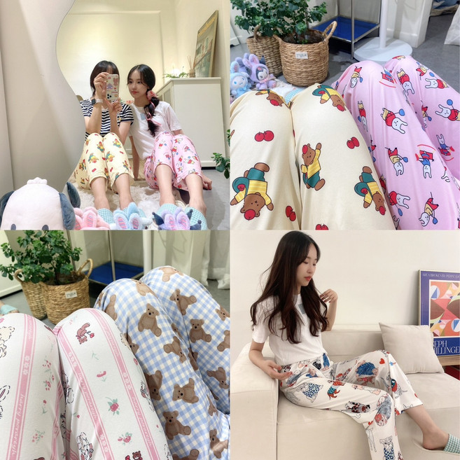 여성 잠옷 긴바지 편안한 긴바지 얇은 사계절용 잠옷바지