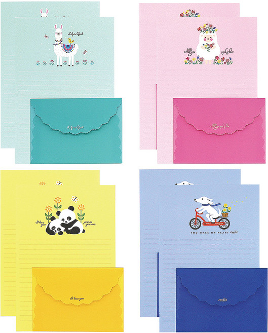 마음담아 예쁜 감성 동물 꽃 크라프트 편지지 봉투 세트 편지지 32p + 편지봉투 16p 2세트, 3.동물편지지_세번째 4종 2세트