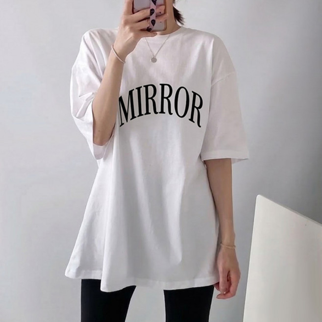 마이쏭 여성 빅사이즈 루즈핏 MIRROR레터링박스반팔티